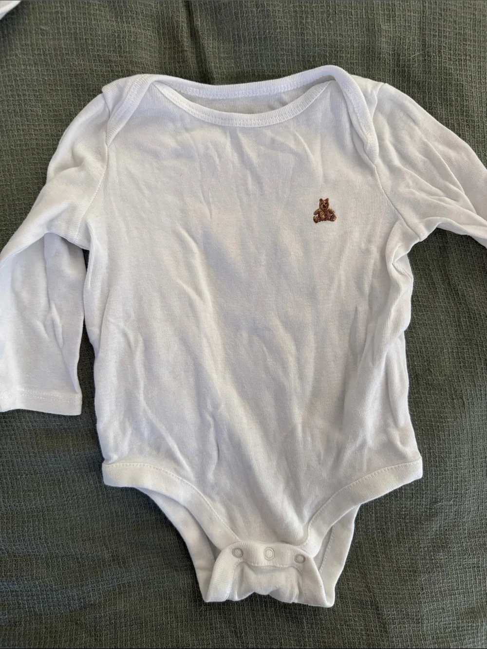 GAP White Long-Sleeve Baby One-Piece Set with Brown Bear Accent